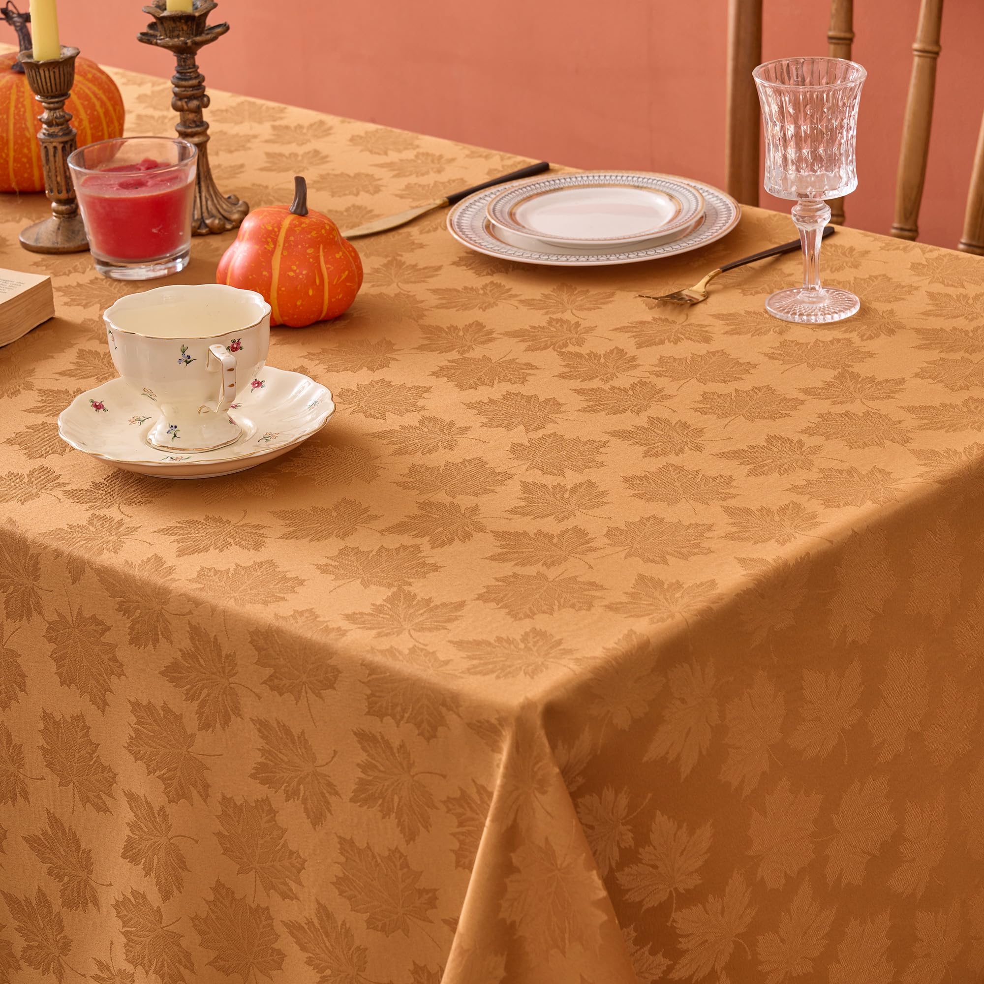 Biscaynebay rectangular tablecloth 60x120 amber damask enhances any dining setup.