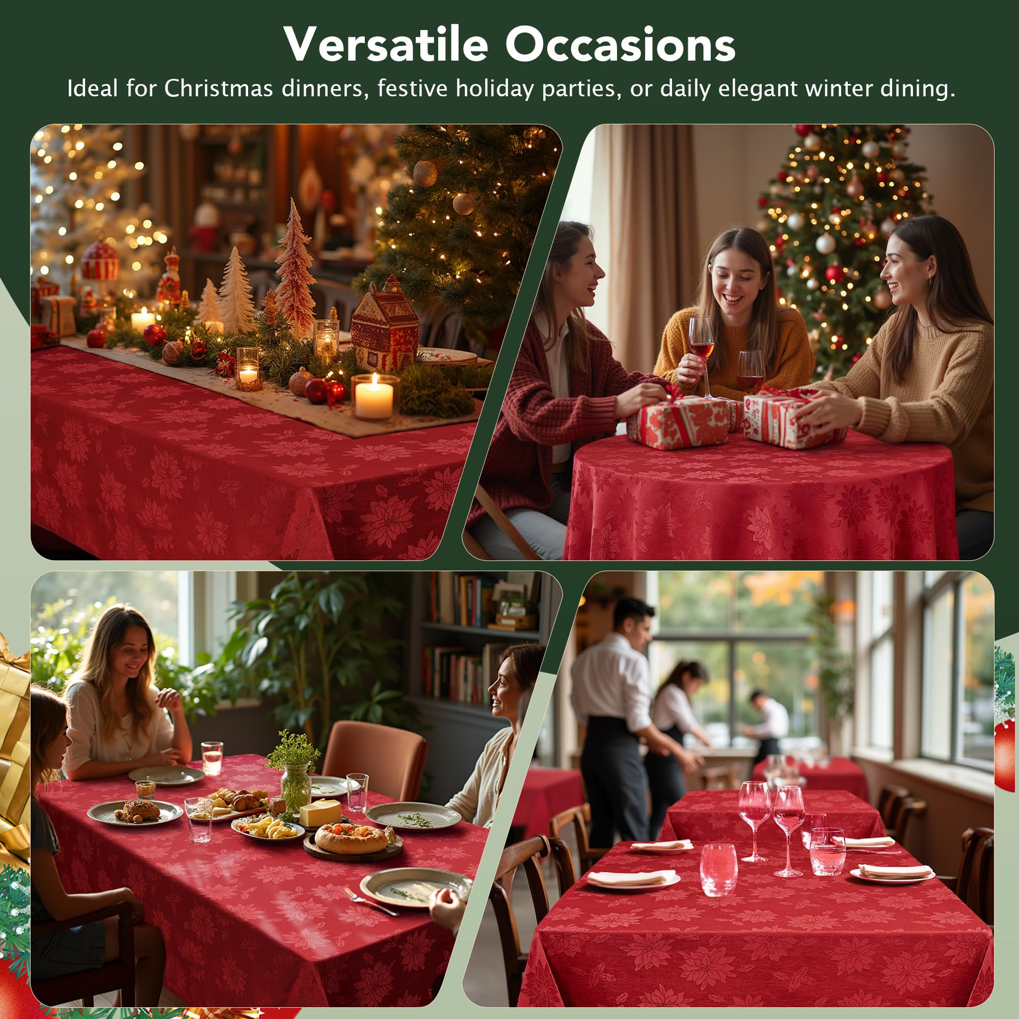 Biscaynebay rectangular 60x120 fits 6–8 foot tables for large gatherings.
