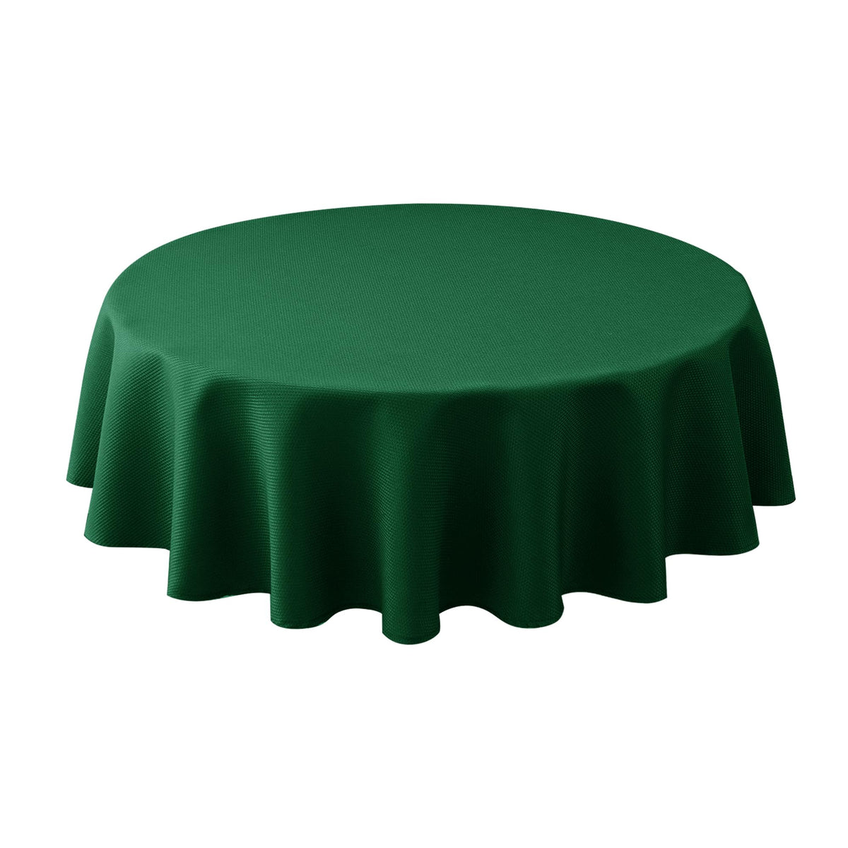 Biscaynebay round tablecloth in Hunter Green over a 60-inch round table for festive dining.