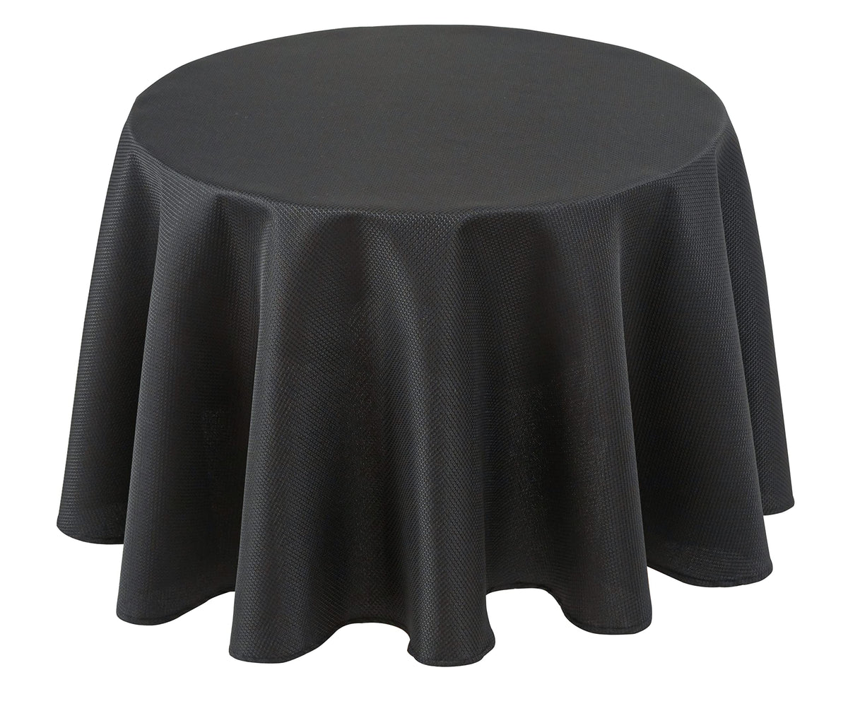Biscaynebay round tablecloth on table elevates dining aesthetics with a sleek black finish.