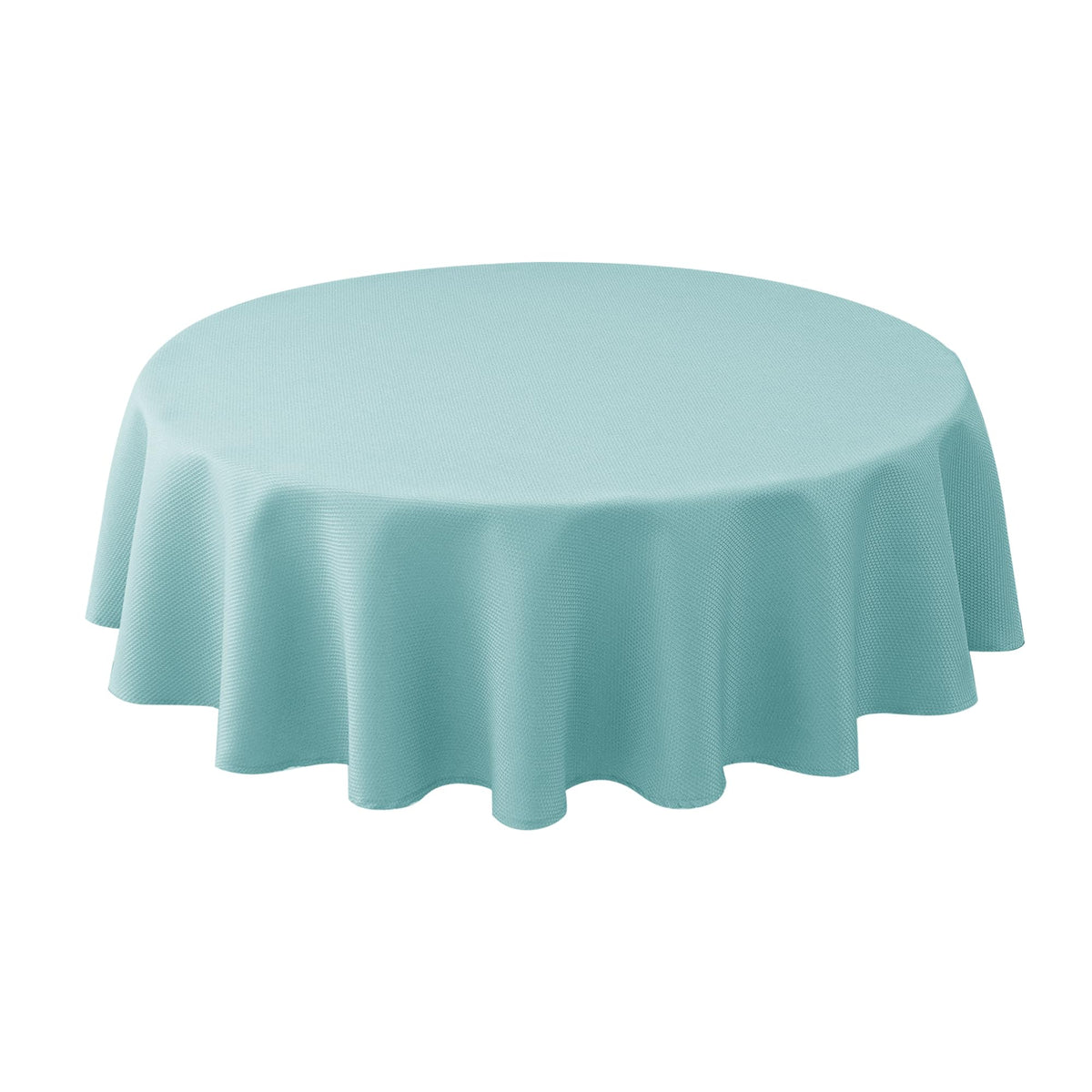 Biscaynebay round tablecloth 70-inch Auqa Blue on a dining table for an elegant setup.