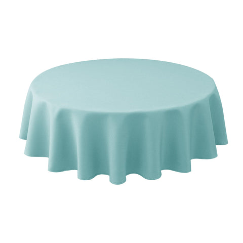 Biscaynebay round tablecloth 70-inch Auqa Blue on a dining table for an elegant setup.