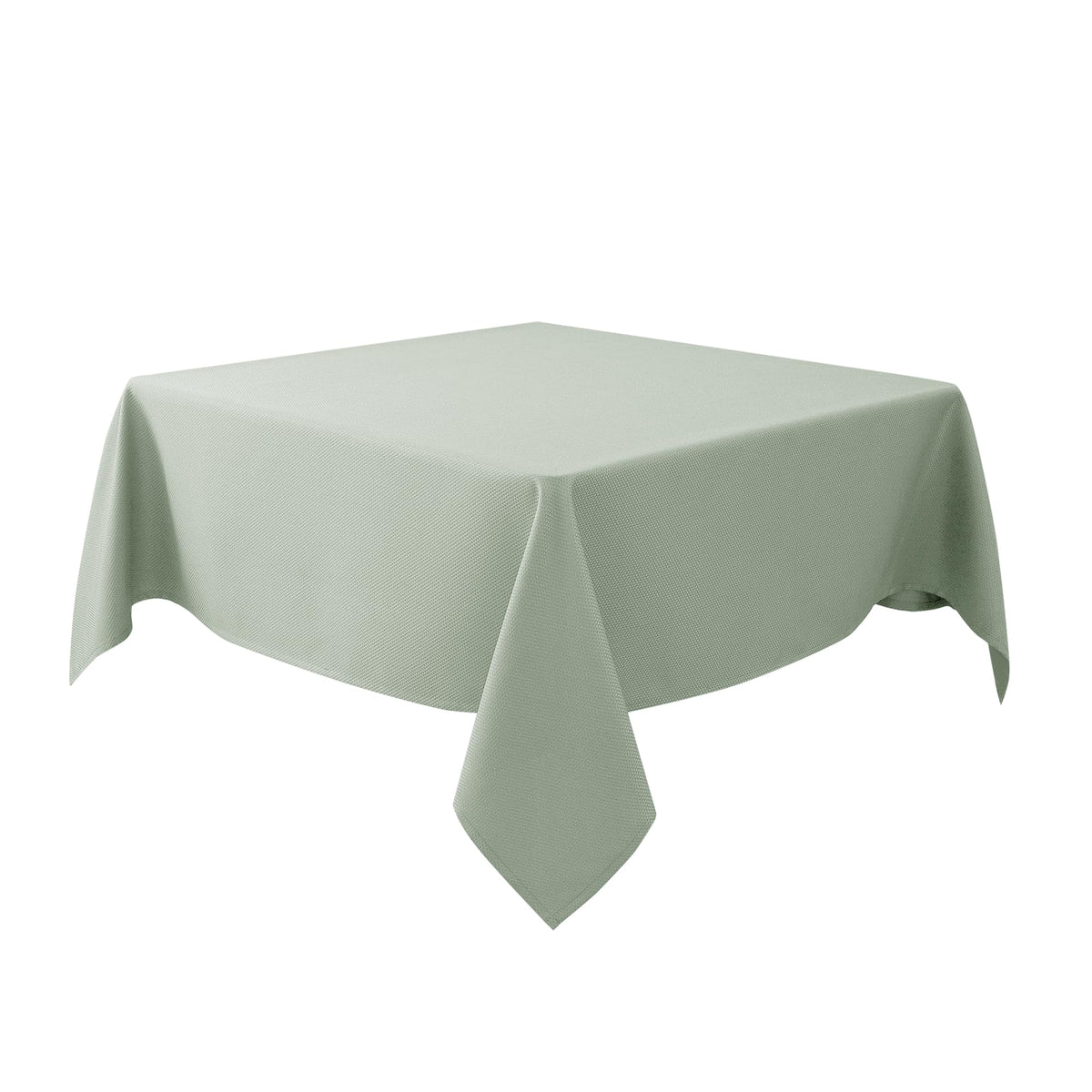 Biscaynebay square tablecloth sage card fabric closeup with luxurious drape.