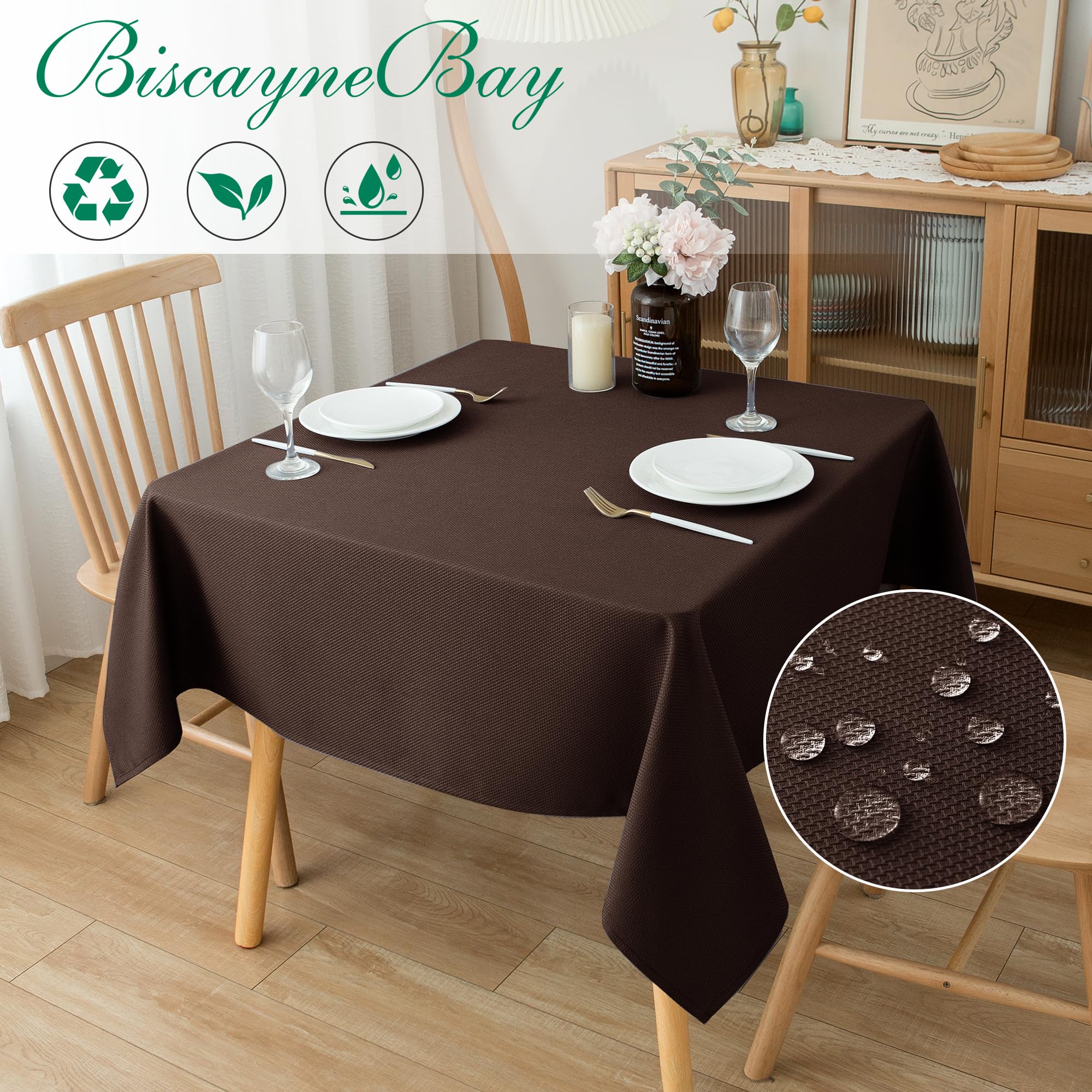 Biscaynebay tablecloth closeup texture in brown highlighting rich weave quality