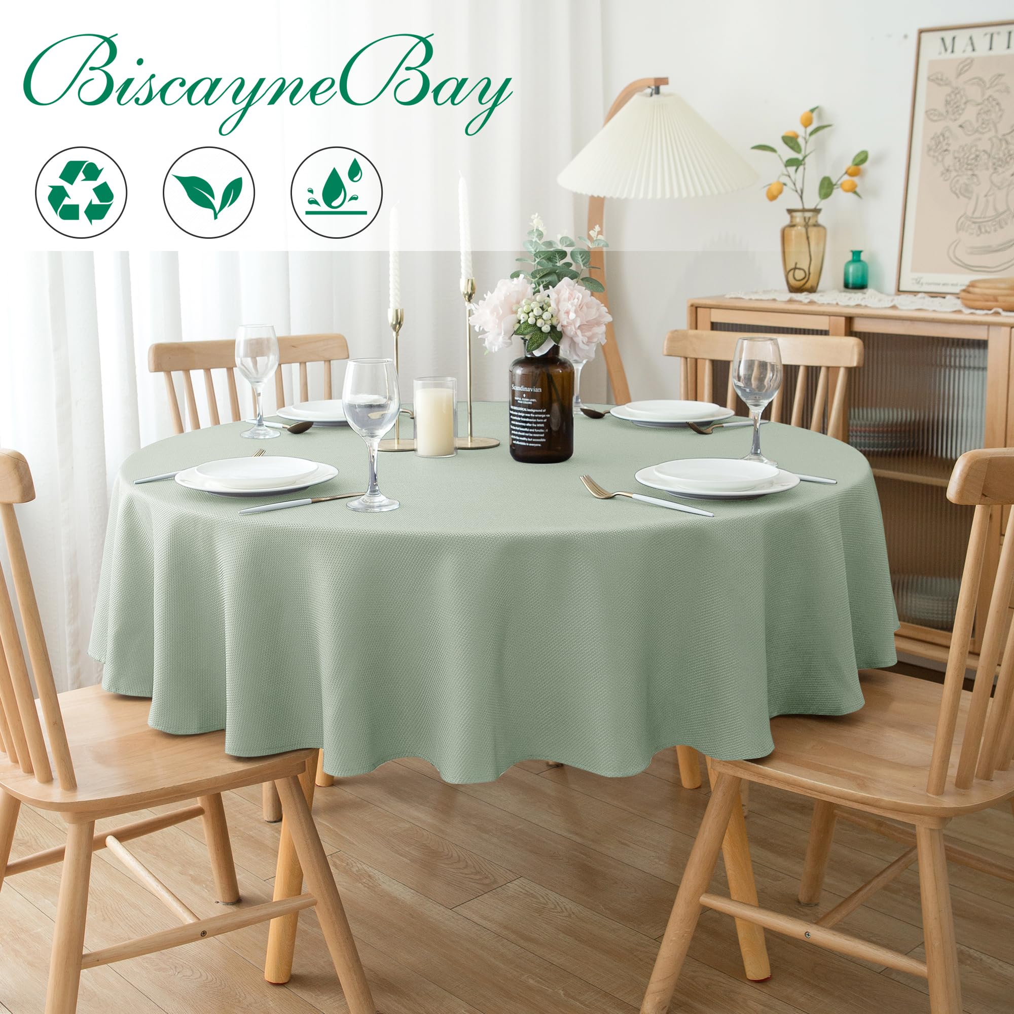 Biscaynebay tablecloth texture closeup shows premium polyester weave and durability.