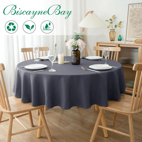 Biscaynebay tablecloth water-resistant closeup shows droplets beading for easy cleanup.