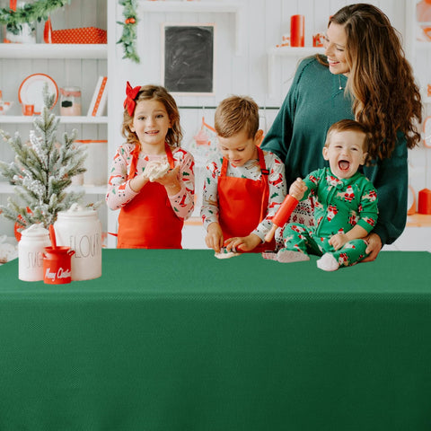 Biscaynebay tablecloth shows water-resistant surface that beads spills effectively.