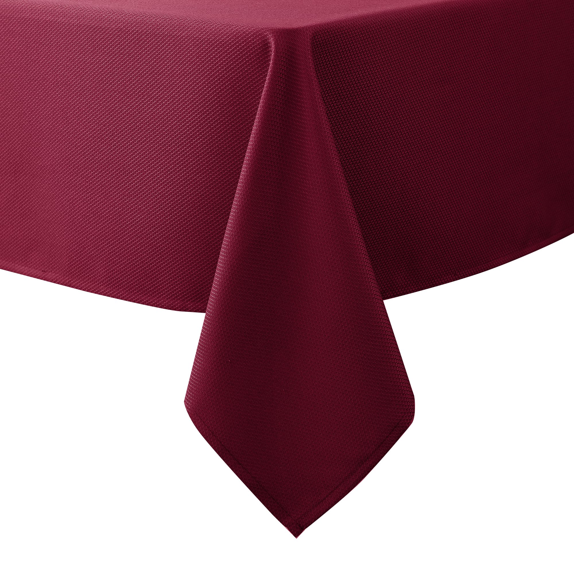Biscaynebay textured Christmas tablecloth in burgundy adds festive warmth.