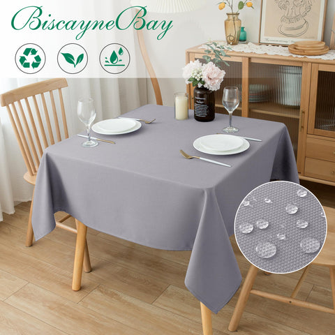Biscaynebay tablecloth draped over a dining table creating a refined dining setup