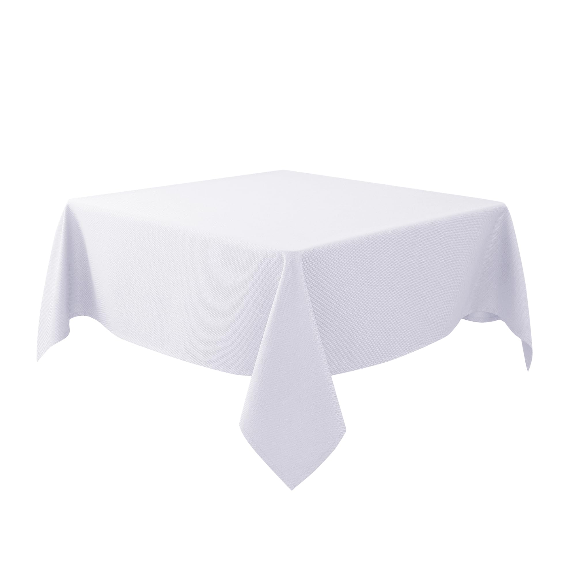 Biscaynebay textured tablecloth 90x90 white, close-up of fabric texture enhances dining ambiance.