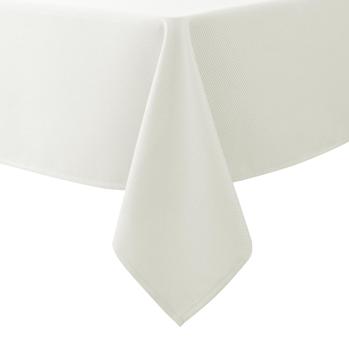 Biscaynebay textured ivory tablecloth drape adds elegant dining ambiance.
