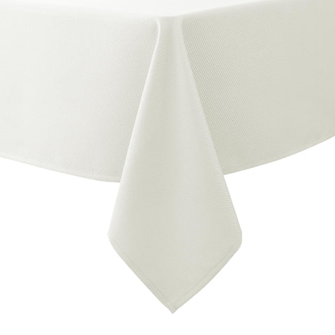 Biscaynebay textured ivory tablecloth drape adds elegant dining ambiance.