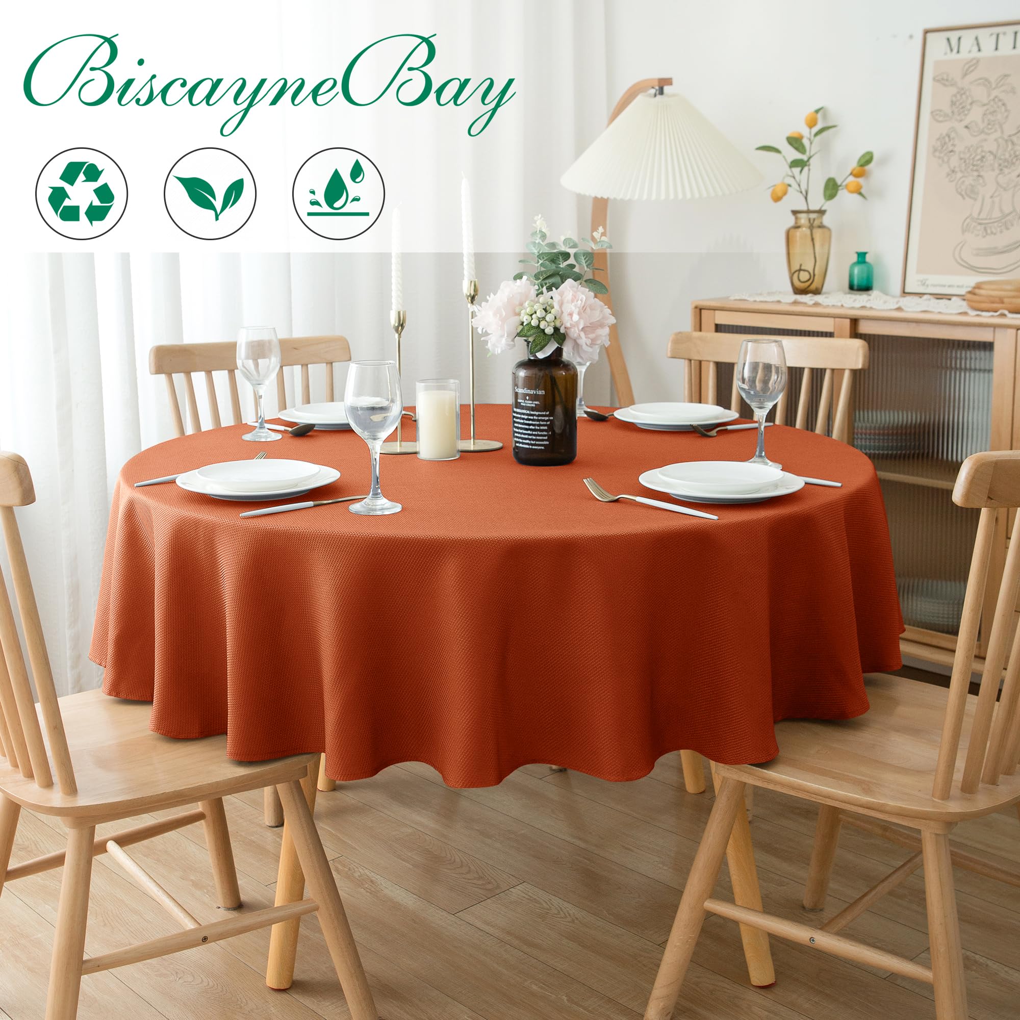 Biscaynebay water-resistant tablecloth beads spills for quick cleanup.