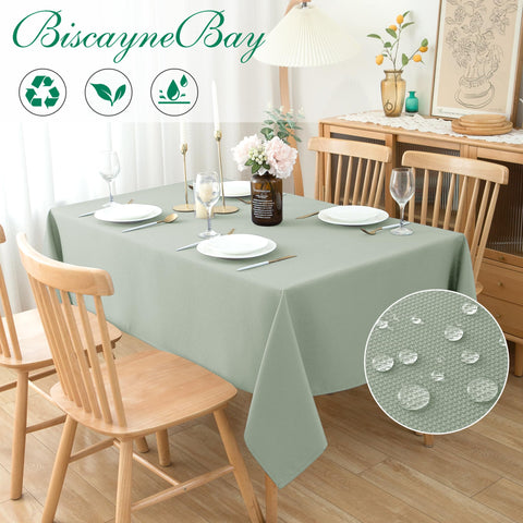 Biscaynebay water-resistant sage card fabric tablecloth beads spills for quick cleanup.