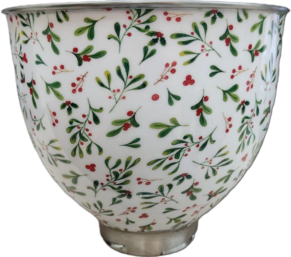 Biscuitique stainless steel mixer bowl with floral pattern for stylish, durable baking.