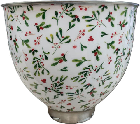 Biscuitique stainless steel mixer bowl with floral pattern for stylish, durable baking.