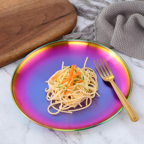 BISDARUN rainbow plate shown as dishwasher-safe for easy cleanup