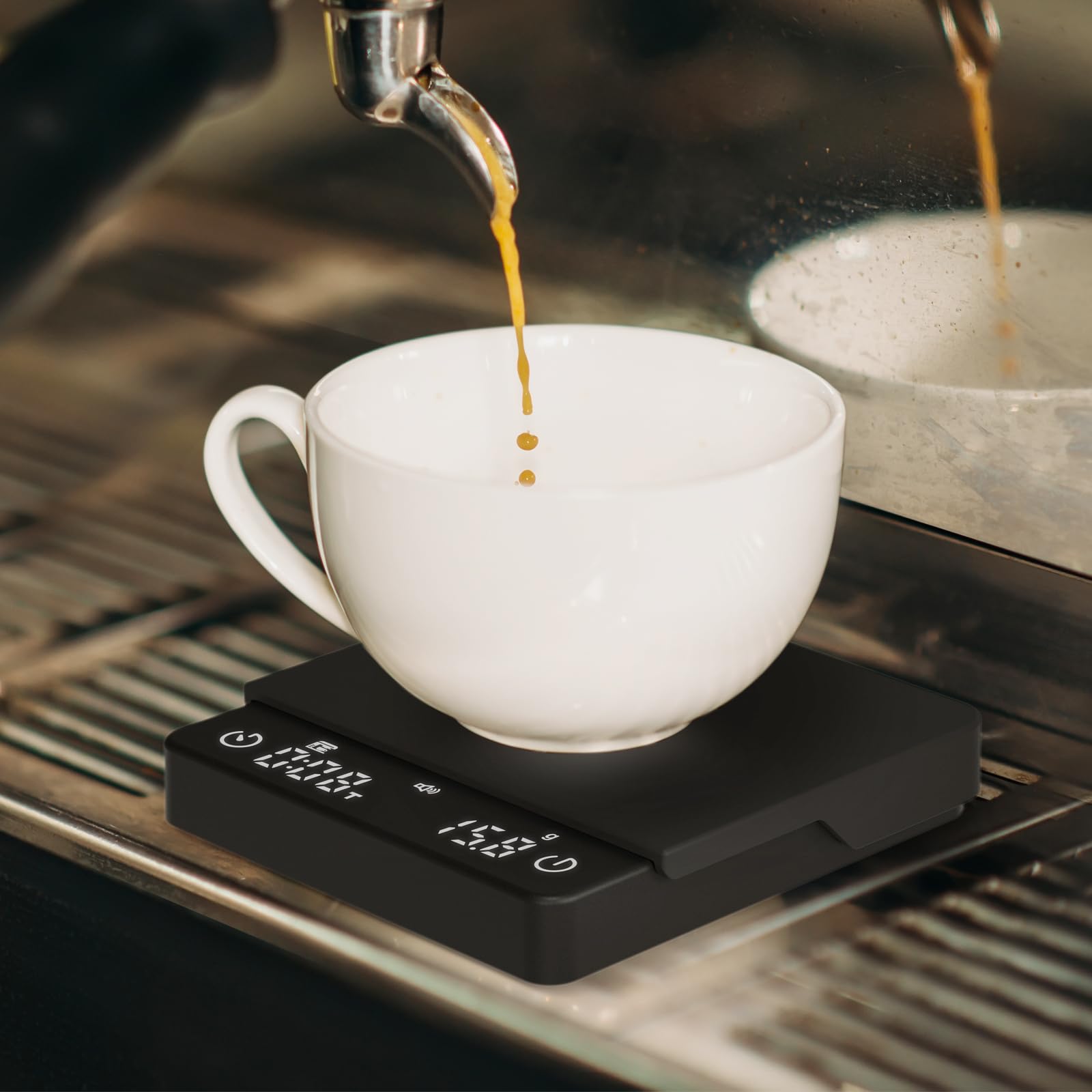 Bitamom Mini Coffee Scale top view showing palm-size portability.