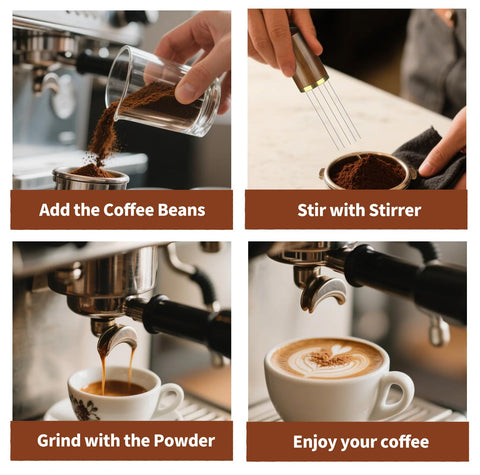 Bitllitloy powder pin helps tidy tamped coffee grounds