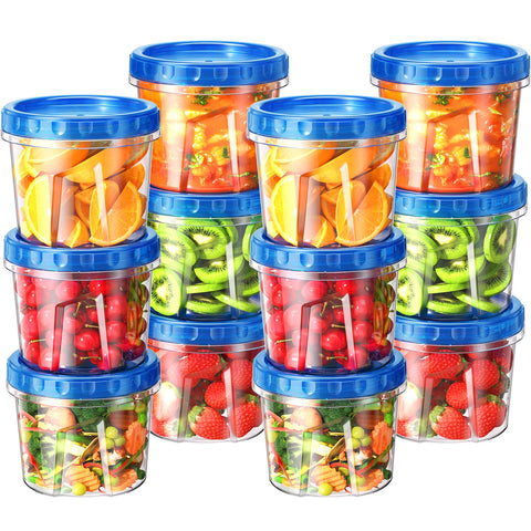 BiuLeon 12-pack 24oz freezer container set for organized fridge storage.