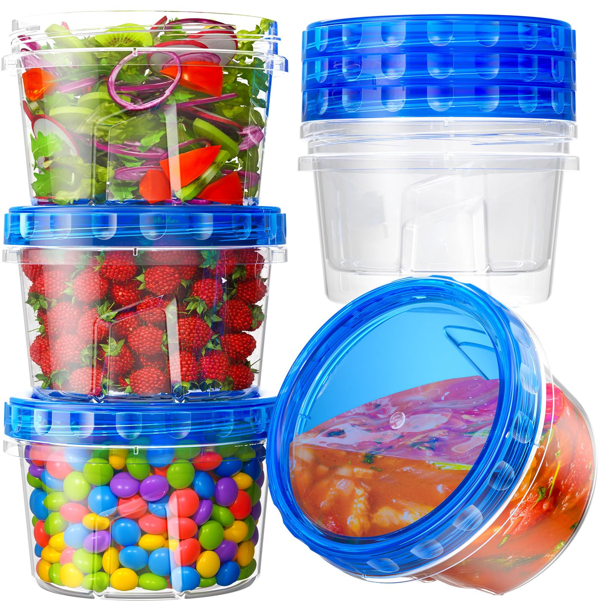 Biuleon 6-pack 17oz freezer containers with twist lids for organized leftovers.
