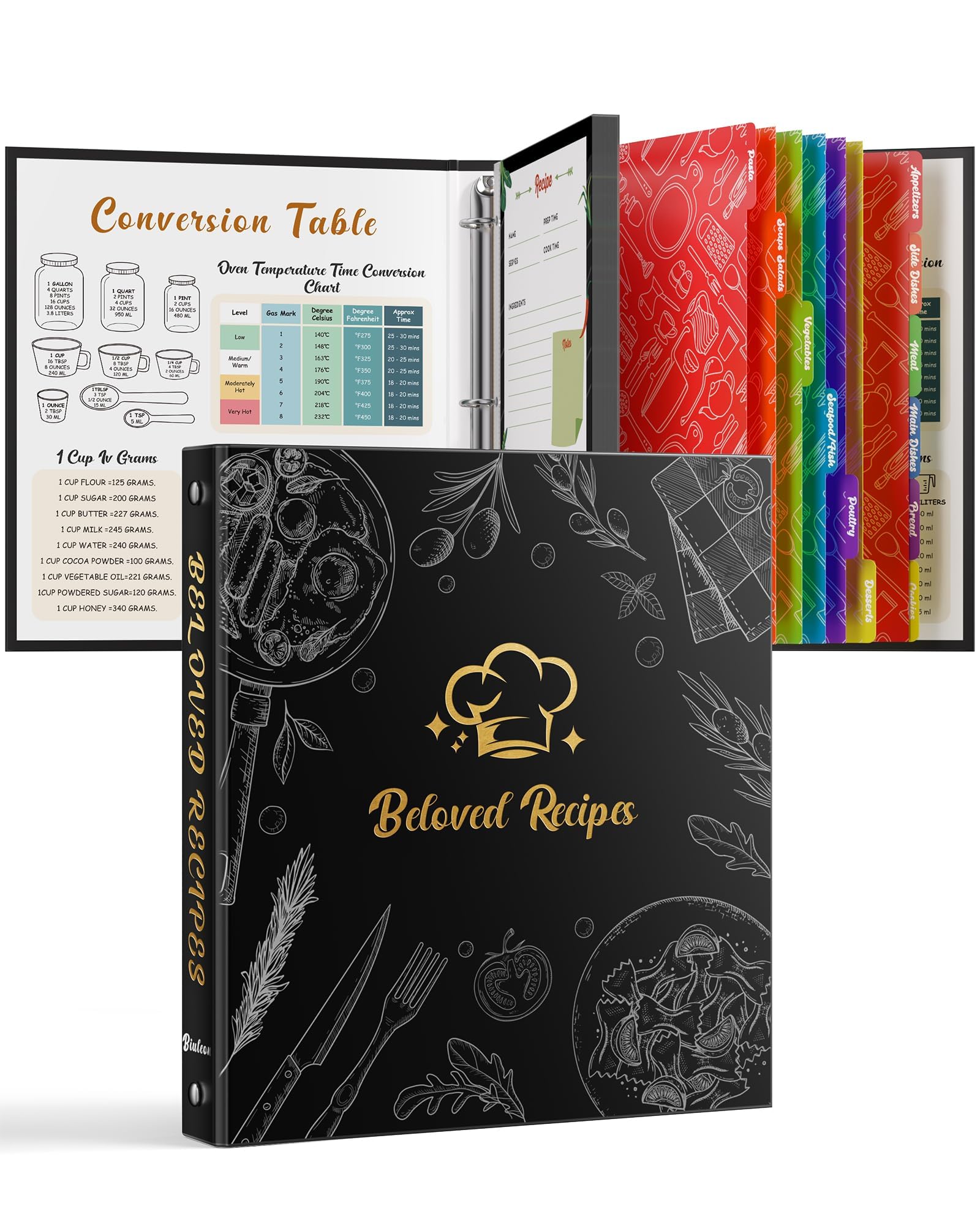 BiuLeon recipe binder cover showing a durable hardcover and stylish kitchen-ready design.