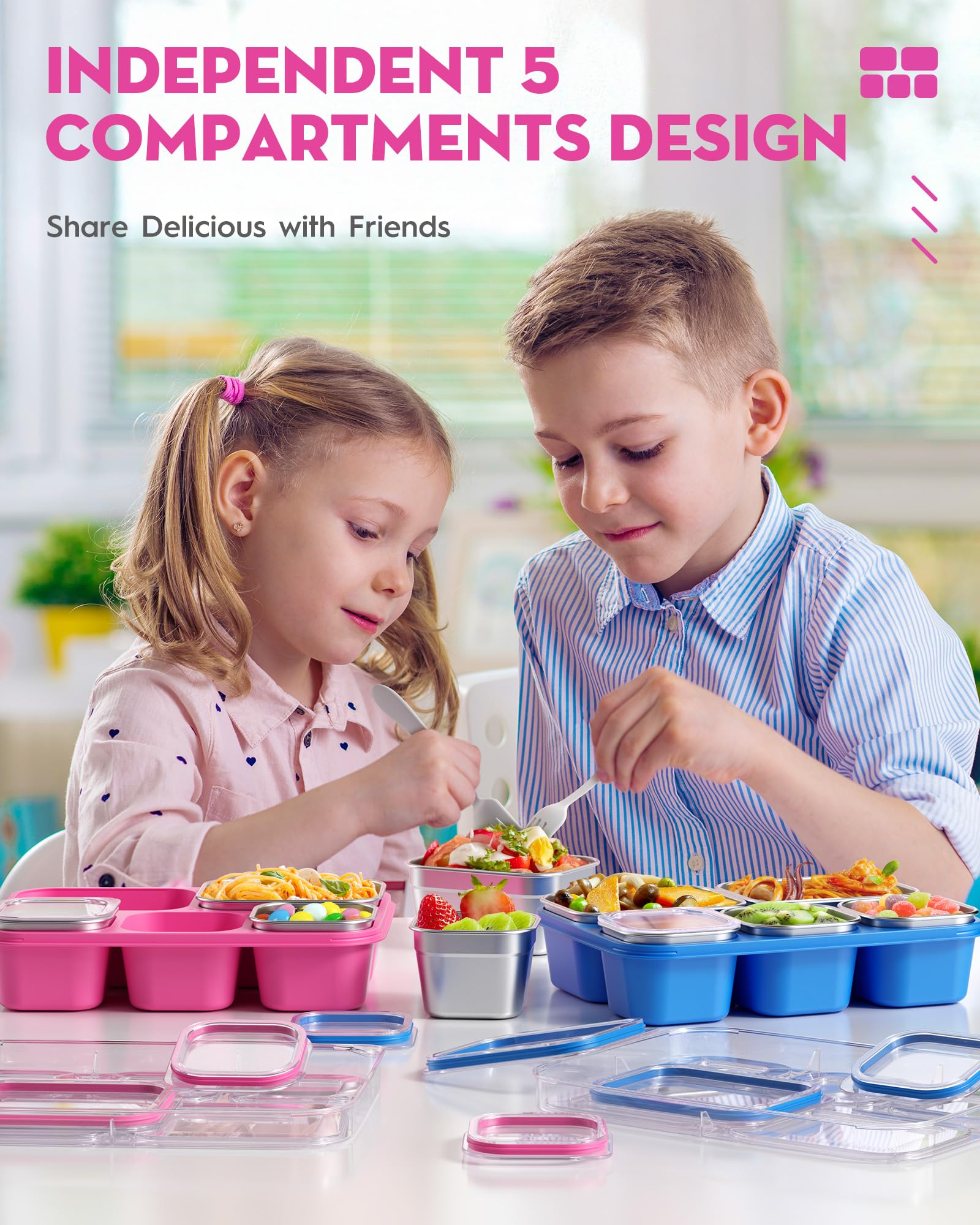 Pink BiuLeon Snackle Box portable for picnics and school lunches