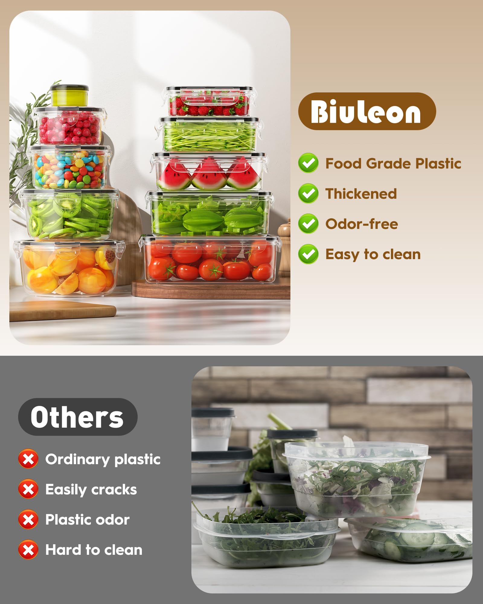 Biuleon transparent BPA-free PP-5 plastic keeps contents visible and safe.