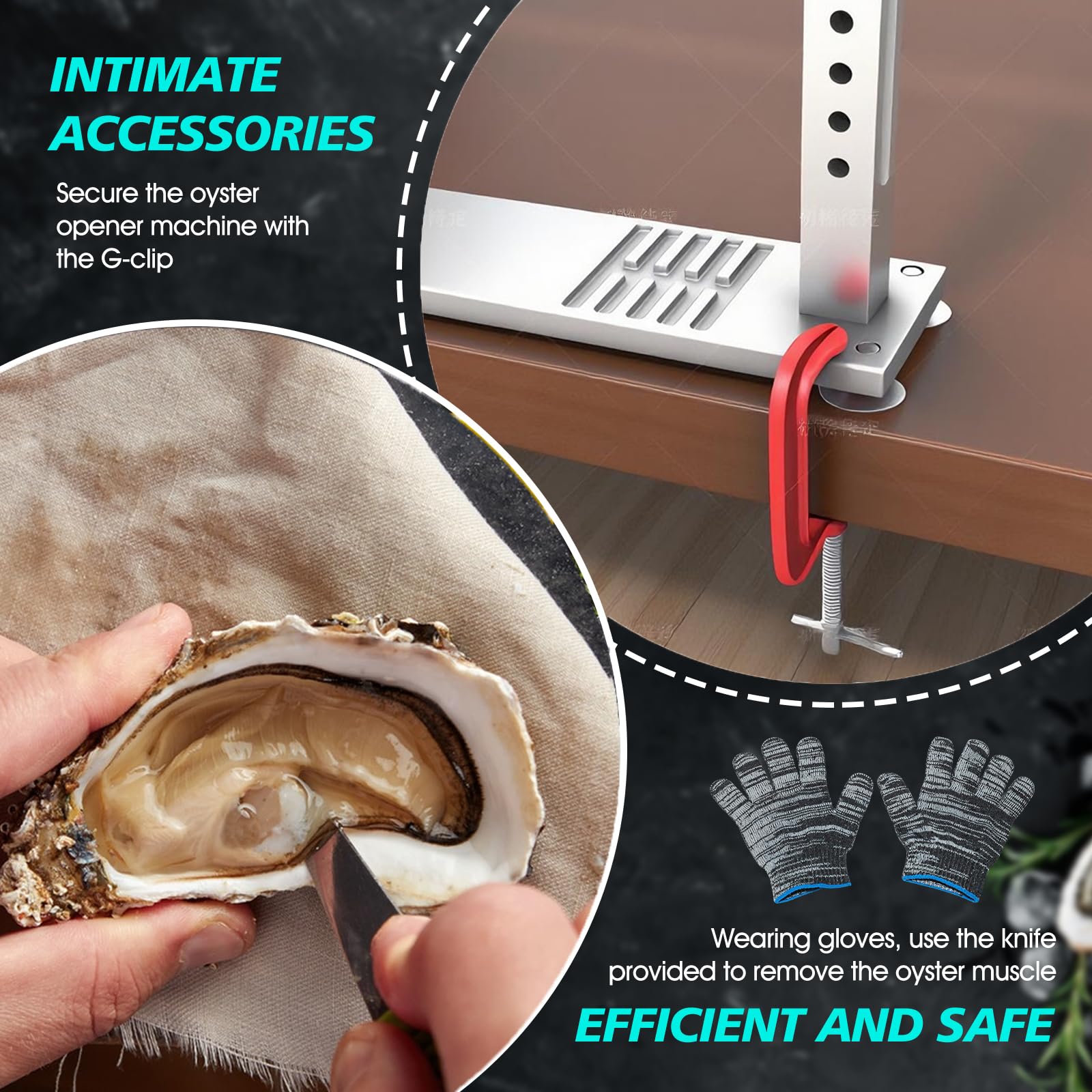 BIUWING Oyster Shucker Machine accessories include knives and gloves for prep.