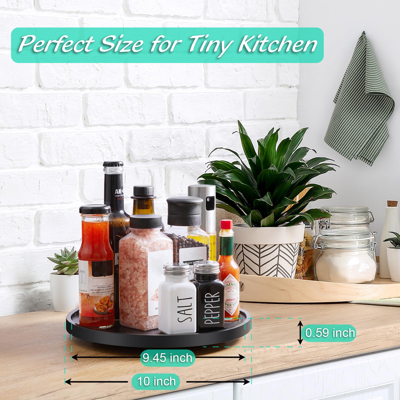 Bivvclaz 10-inch wood Lazy Susan in pantry for organized ingredients