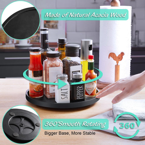 Bivvclaz 10-inch wood Lazy Susan side angle, anti-slip rim keeps items in place