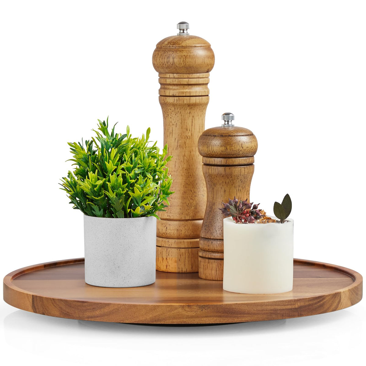 Bivvclaz 12in Acacia Lazy Susan top view showing spacious surface for organization