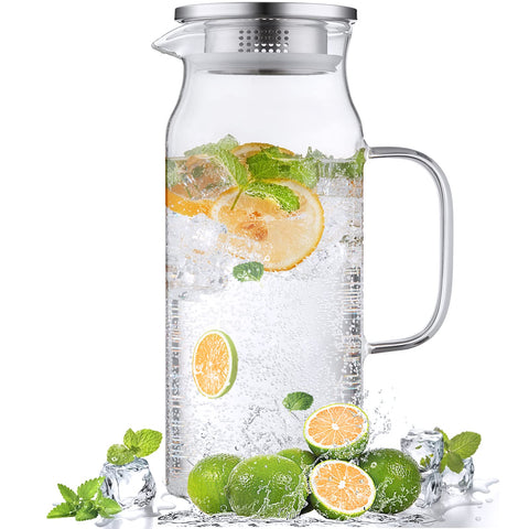 Bivvclaz 2l glass pitcher with lid and handle for easy pouring and serving