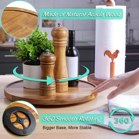 Bivvclaz Acacia Lazy Susan raised rim prevents items from falling off