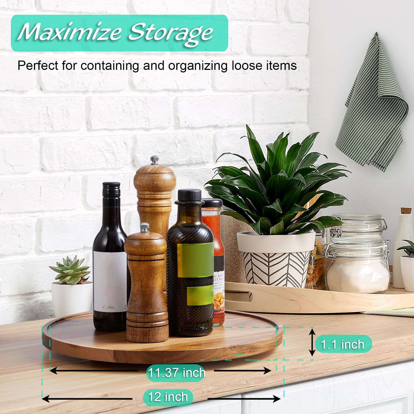 Bivvclaz Acacia Lazy Susan spice storage keeping shelves organized and visible