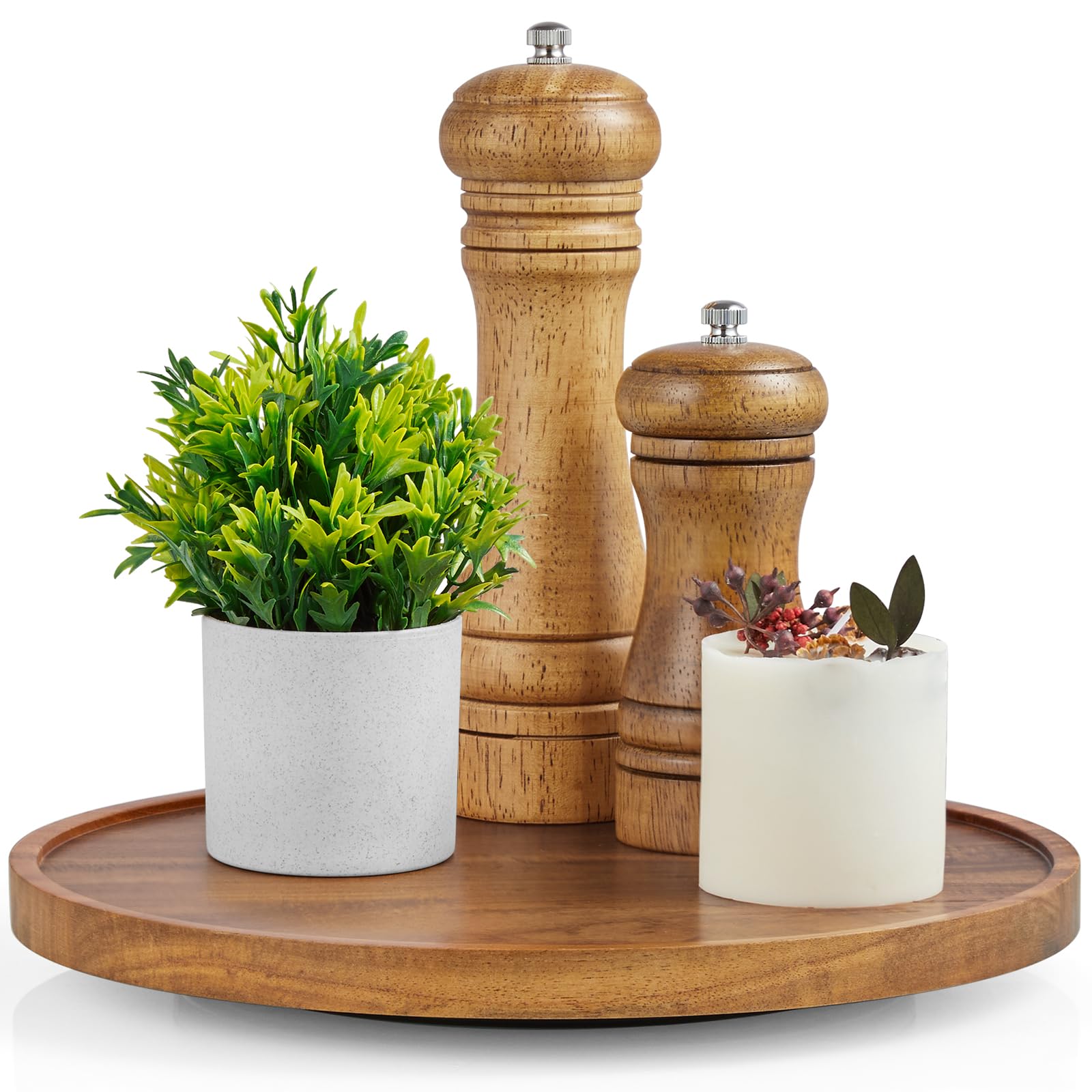 Bivvclaz acacia lazy susan turntable with smooth rotation for easy serving.