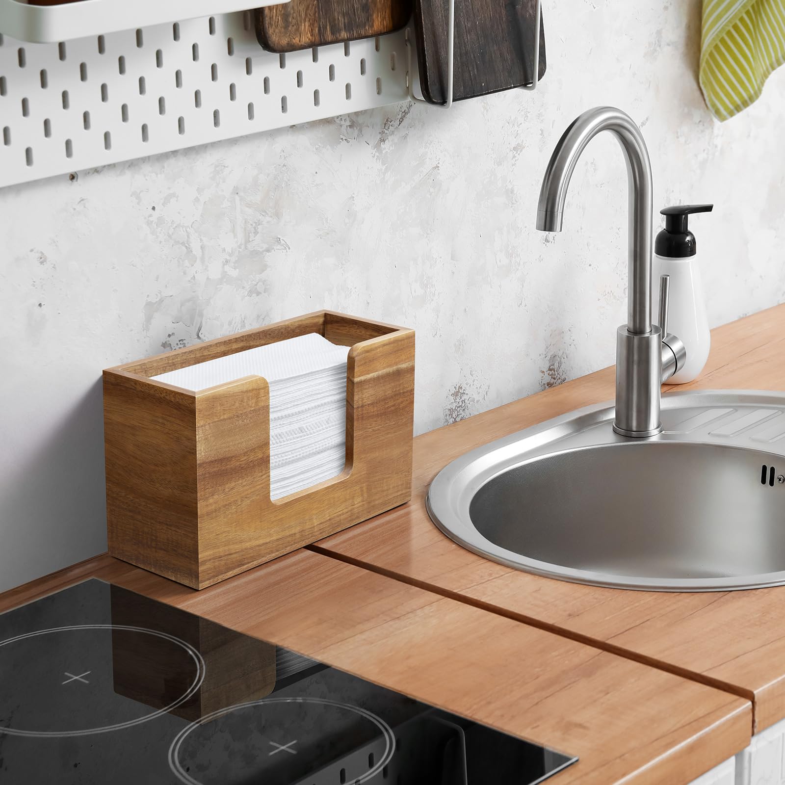 Bivvclaz paper towel dispenser acacia wood, kitchen-use setup