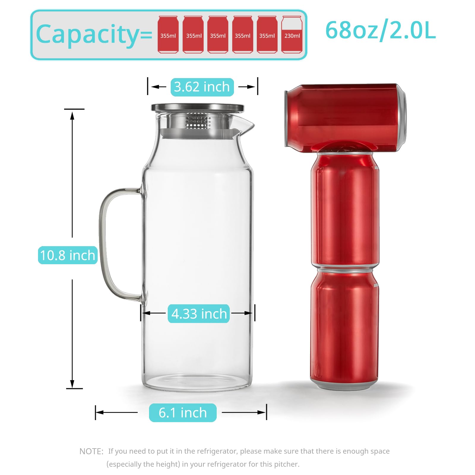 Bivvclaz glass pitcher wide mouth for simple cleaning and filling