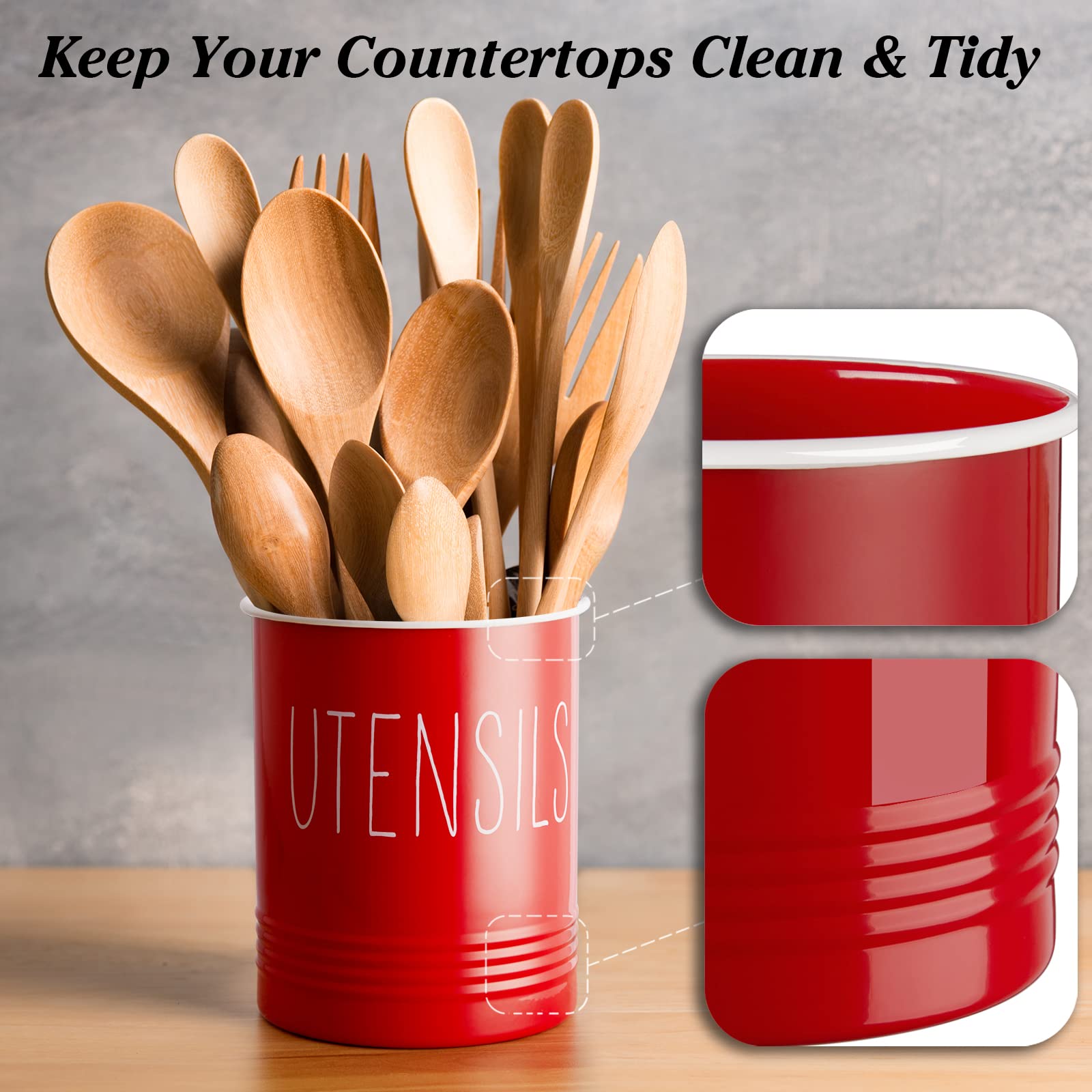 Bivvclaz vintage red utensil holder blends rustic charm with practical durability