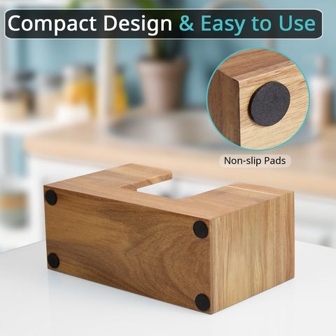 Bivvclaz napkin holder in acacia wood, countertop setup for easy access