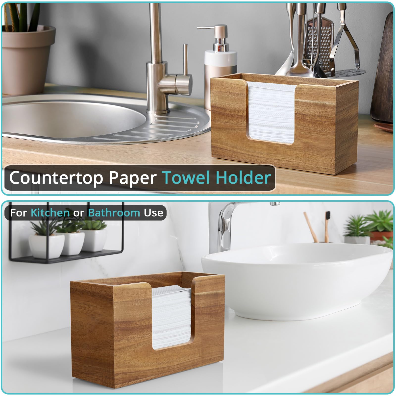 Bivvclaz paper towel dispenser in acacia wood, side view highlights smooth grain and durability