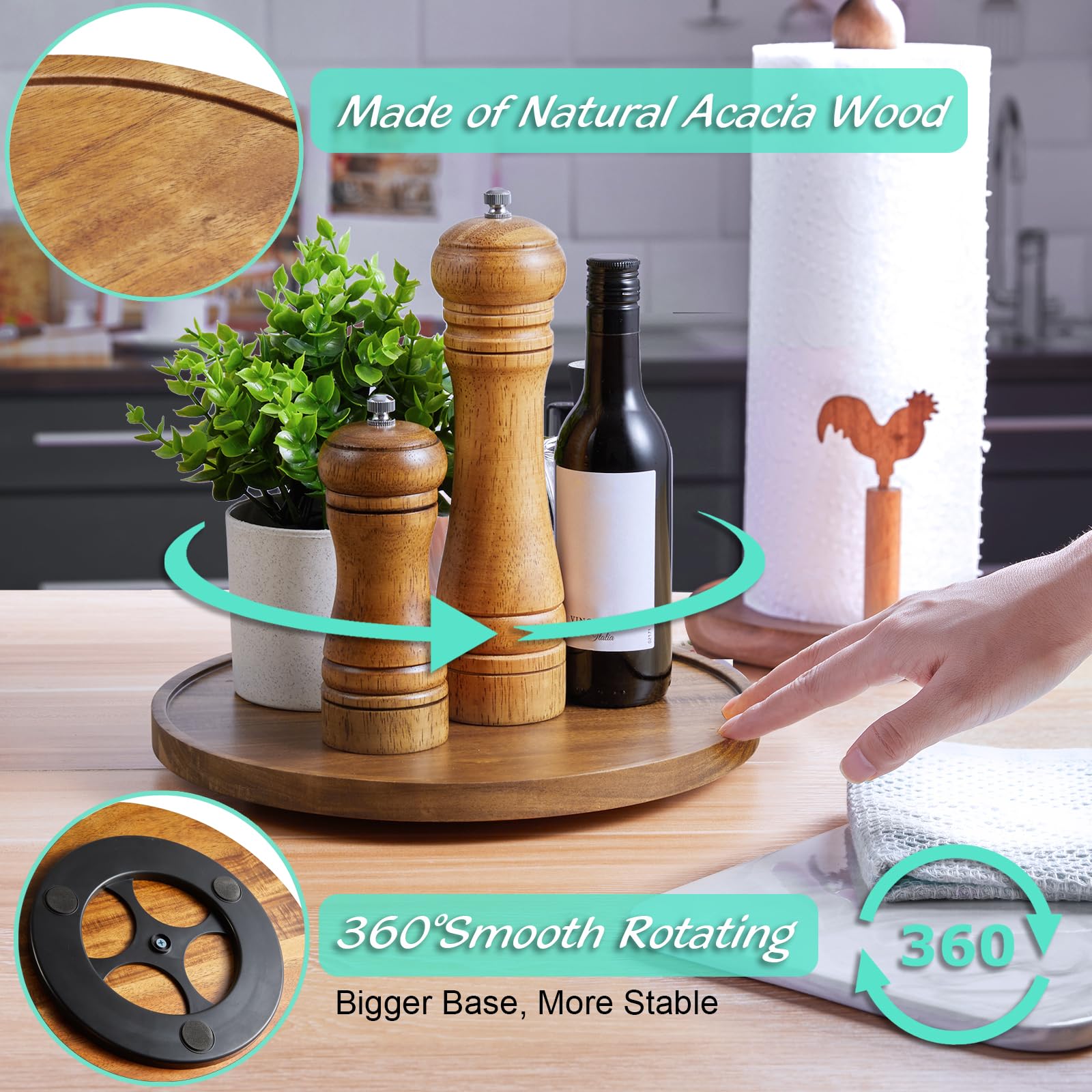 Bivvclaz round serving tray in acacia wood with rustic charm.