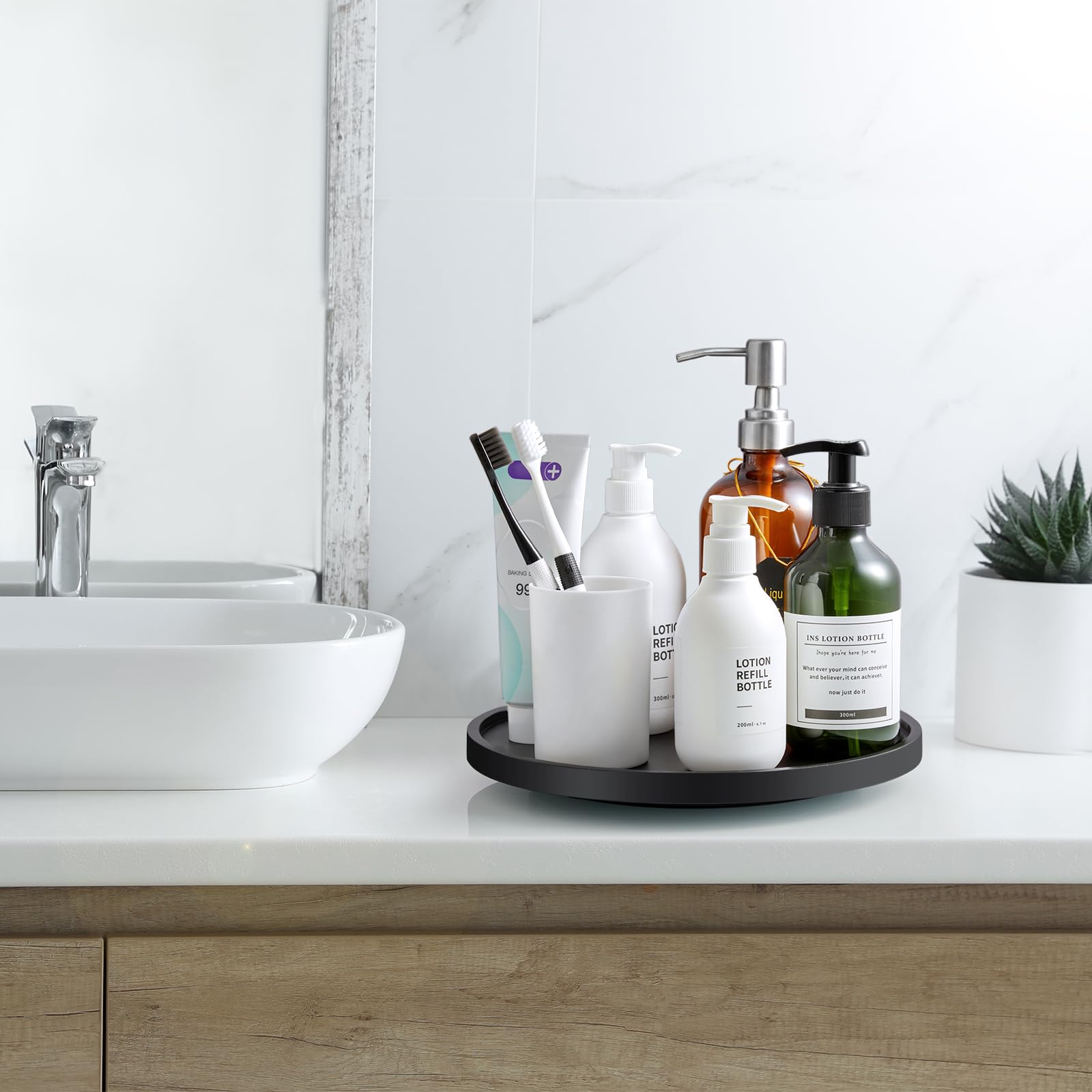 Bivvclaz Lazy Susan on kitchen countertop with accessible oil bottles and spices
