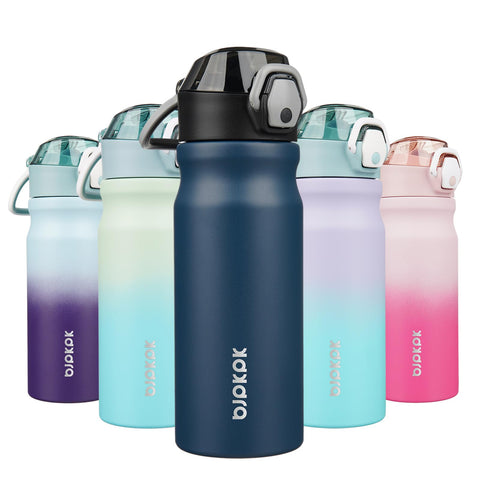 BJPKPK 18oz insulated bottle with straw pour for on-the-go hydration.