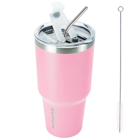 BJPKPK 30oz insulated tumbler light pink with lids and straw for on-the-go hydration.