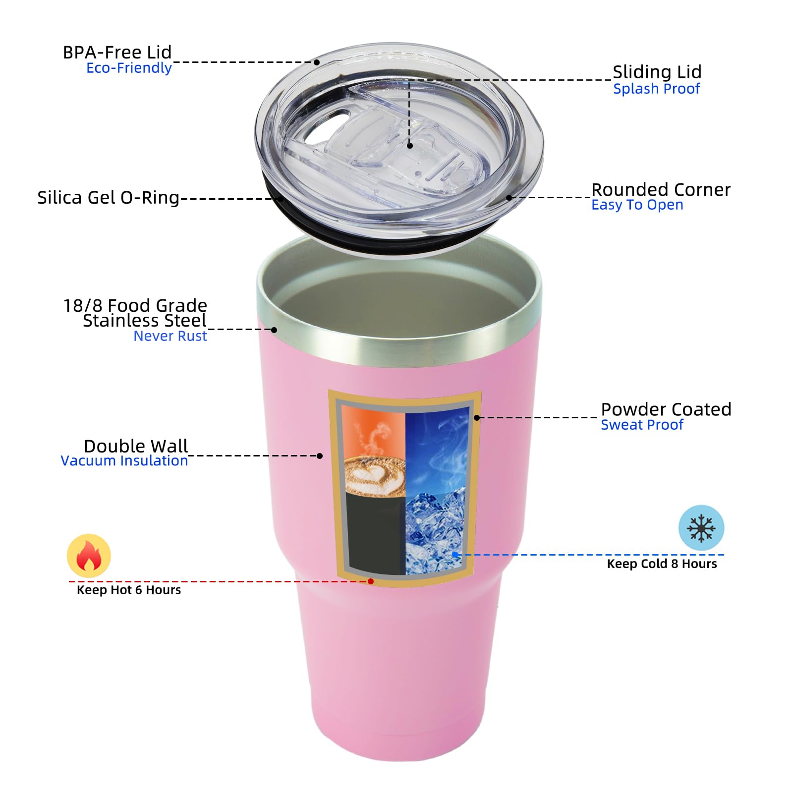 BJPKPK insulated tumbler sip-lid close-up highlights easy sipping anywhere.