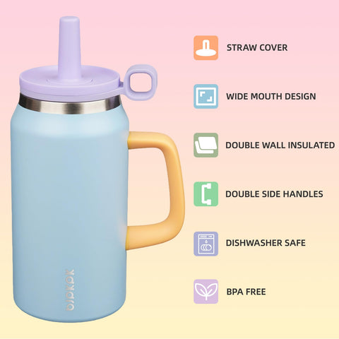 BJPKPK blue insulated tumbler lid with straw for hygienic sipping and leak prevention