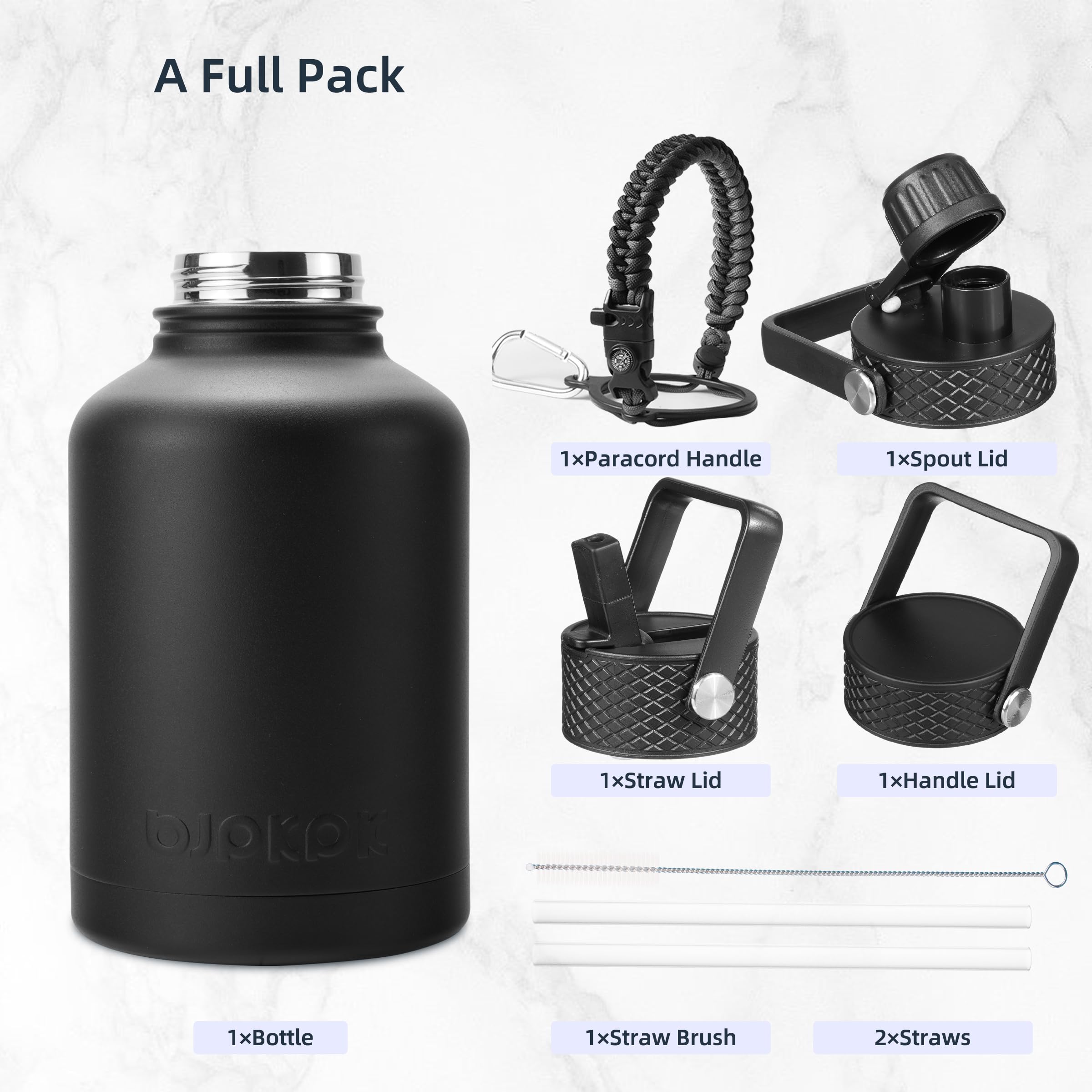 BJPKPK bottle with anti-slip powder coating provides grip during workouts.