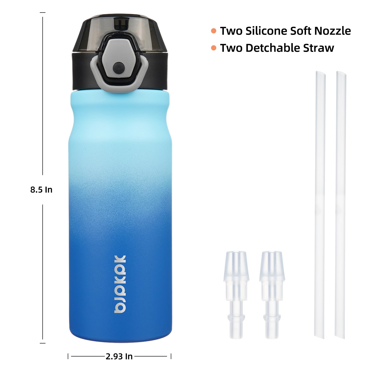 BJPKPK bottle features removable straw and silicone spout for easy cleaning.