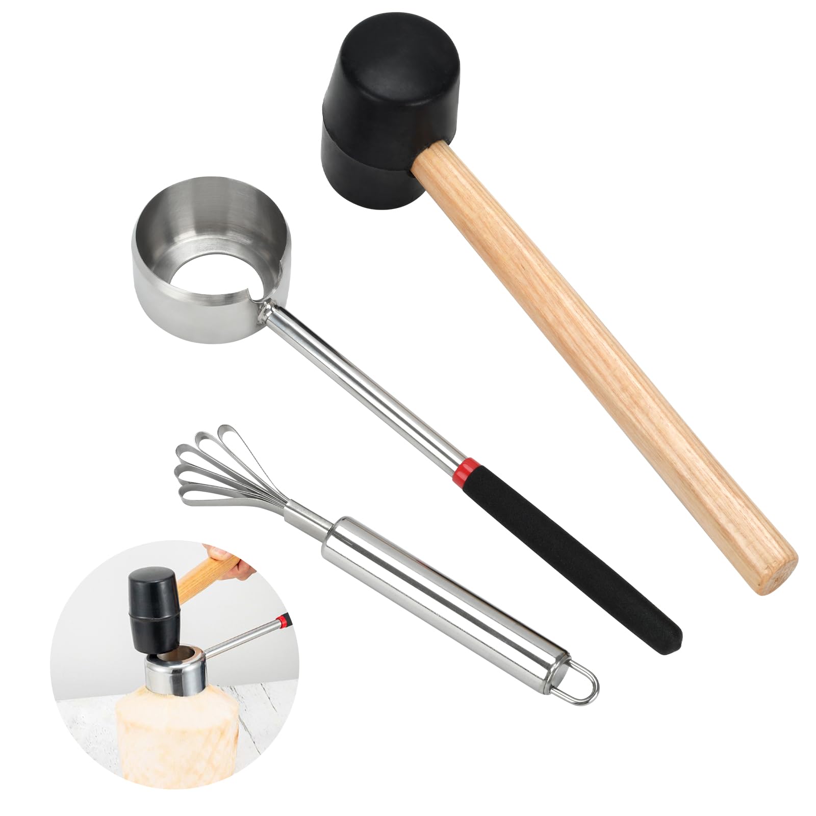 BJSSBJH coconut opener tool set with steel blades for easy coconut prep